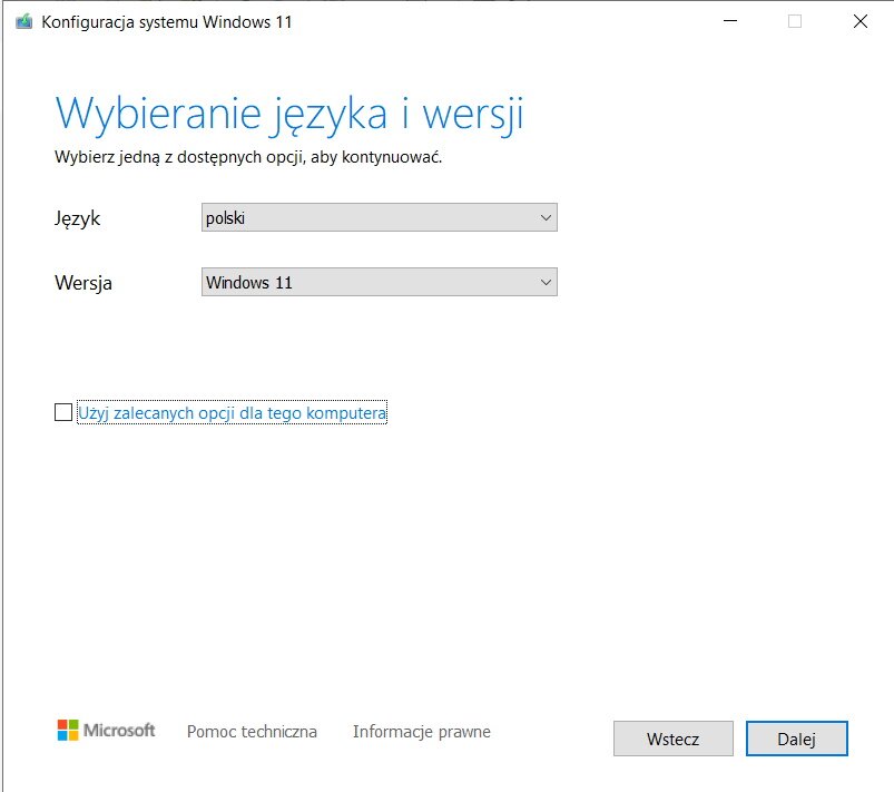 Wybór wersji instalacyjnej Obraz wyboru wersji systemu